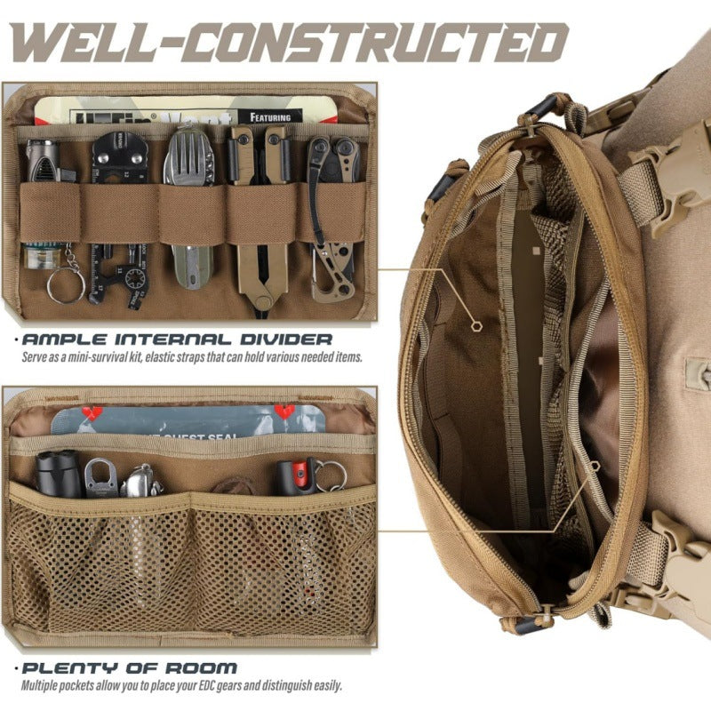 Khaki Minimalist Tactical Chest Rig - Lightweight Recon Pouch with Laser-Cut MOLLE & Quick-Release Buckles
