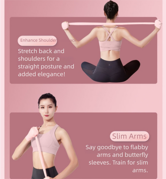 Pink Thickened 1.5m [45 lbs] Yoga & Fitness Resistance Stretch Bands (Set of 2) for Full-Body Workout & Flexibility Training