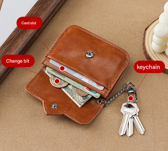 2PCS Coffee Women's Slim PU Leather Card Holder with Cute Heart Detail and Keychain Clip - Ultra Thin Portable Card Sleeve for Daily Use and Gifting