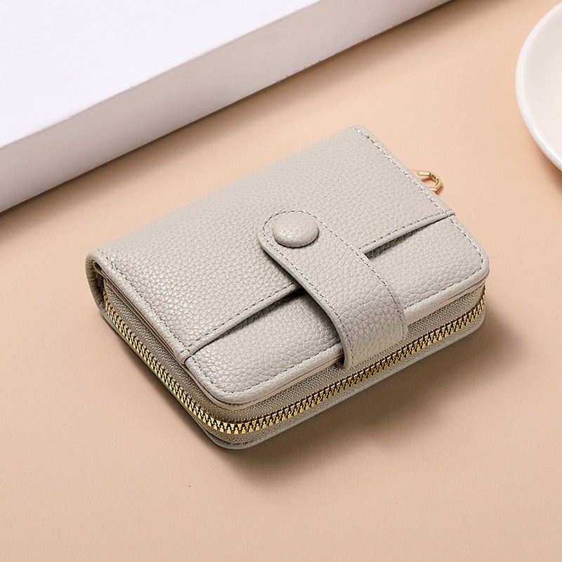 Grey Women's Short PU Leather Wallet 2 Pack - Fashion Lychee Grain Purse with Multi Card Slots and Zipper Coin Pocket - Compact Organiser for Daily Use