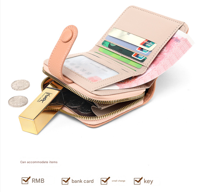 Grey Women's Short PU Leather Wallet 2 Pack - Fashion Lychee Grain Purse with Multi Card Slots and Zipper Coin Pocket - Compact Organiser for Daily Use