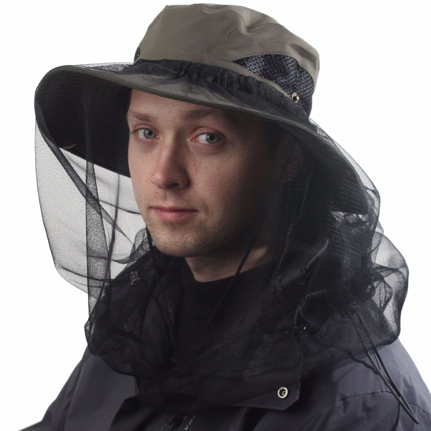 Green Outdoor Mosquito Head Net Hat with 40cm Mesh Shield - Wide Brim Sun Protection Bucket Hat for Fishing and Hiking - Quick Dry Breathable Cap