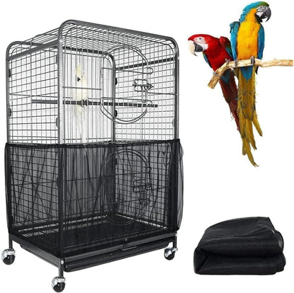 S Blackã€Height 17, Circumference 110ã€‘ Large Bird Cage Seed Catcher Net Cover - Adjustable Mesh Guard Splash-Proof Dust Cover for Indoor Outdoor Cages