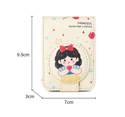 Princess 2 Pack Mini Lipstick Case with Mirror Cute Design Small Makeup Pouch 9.5cm for Handbag Travel Portable Storage