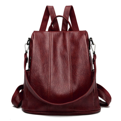 Red Women's Anti-Theft Backpack Purse Soft Faux Leather Convertible Rucksack Shoulder Bag Large Capacity 31cm for Travel Work Daily Use