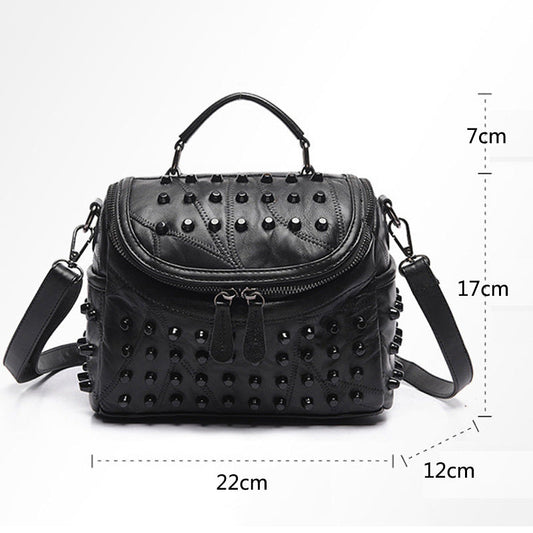 Women's Black Studded Handbag Soft PU Leather Crossbody Shoulder Bag with Rivets Trendy Box Purse 22cm for Travel Party