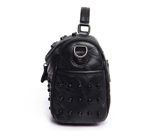 Women's Black Studded Handbag Soft PU Leather Crossbody Shoulder Bag with Rivets Trendy Box Purse 22cm for Travel Party
