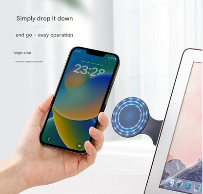 White Magnetic Laptop Phone Holder Side Mount Expansion Bracket Slim 6mm Foldable Stand with Metal Ring for Dual Screen Work Office Setup