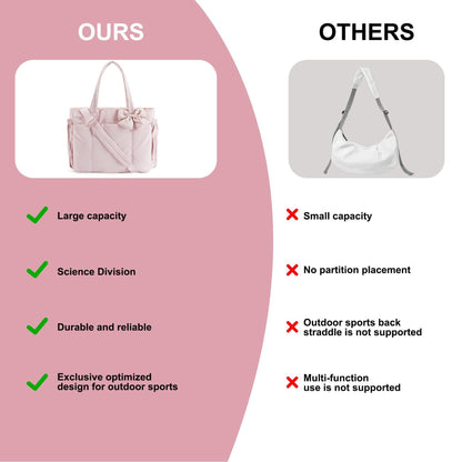 Black Women's Quilted Puffer Tote Bag Large Capacity Lightweight Bow Handbag with Shoulder Strap 42cm for Gym Travel & Baby Care