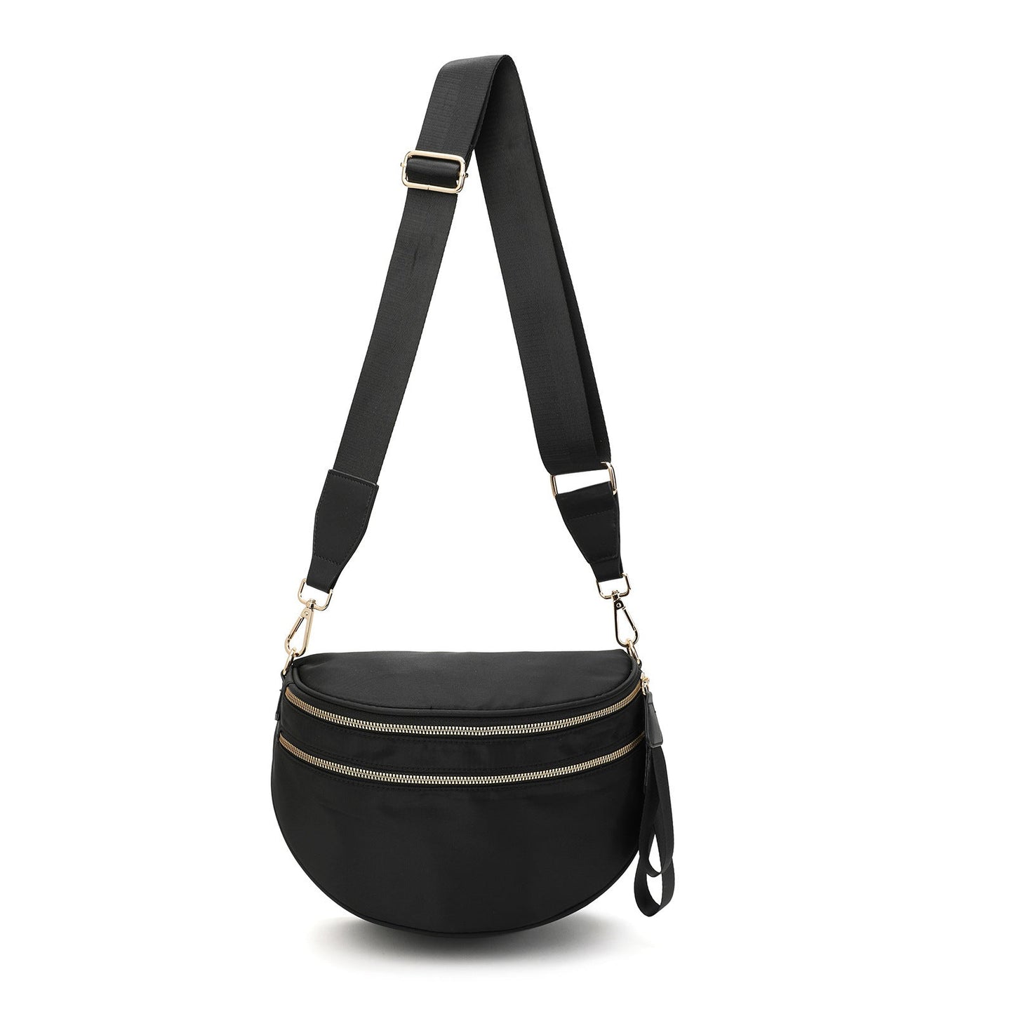 Black Women's Large Crescent Crossbody Bag Lightweight Oxford Cloth Shoulder Sling Purse Adjustable Strap for Travel Gym & Daily Use