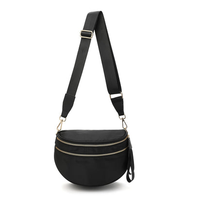 Black Women's Large Crescent Crossbody Bag Lightweight Oxford Cloth Shoulder Sling Purse Adjustable Strap for Travel Gym & Daily Use