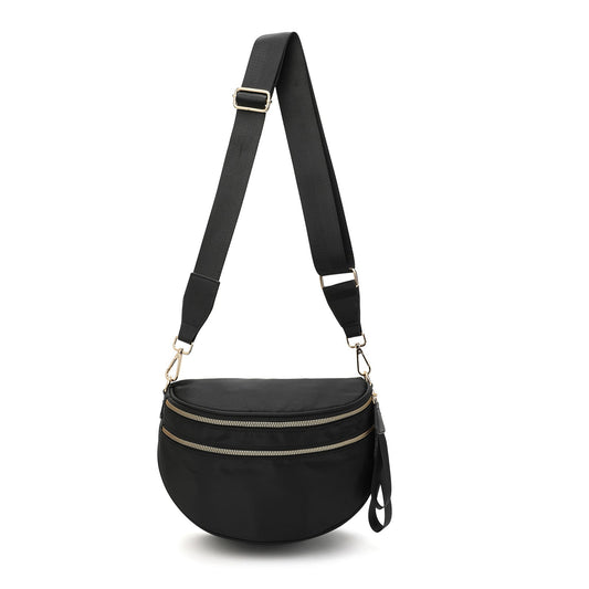 Black Women's Large Crescent Crossbody Bag Lightweight Oxford Cloth Shoulder Sling Purse Adjustable Strap for Travel Gym & Daily Use