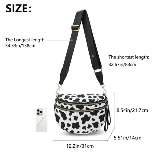 Black Women's Large Crescent Crossbody Bag Lightweight Oxford Cloth Shoulder Sling Purse Adjustable Strap for Travel Gym & Daily Use