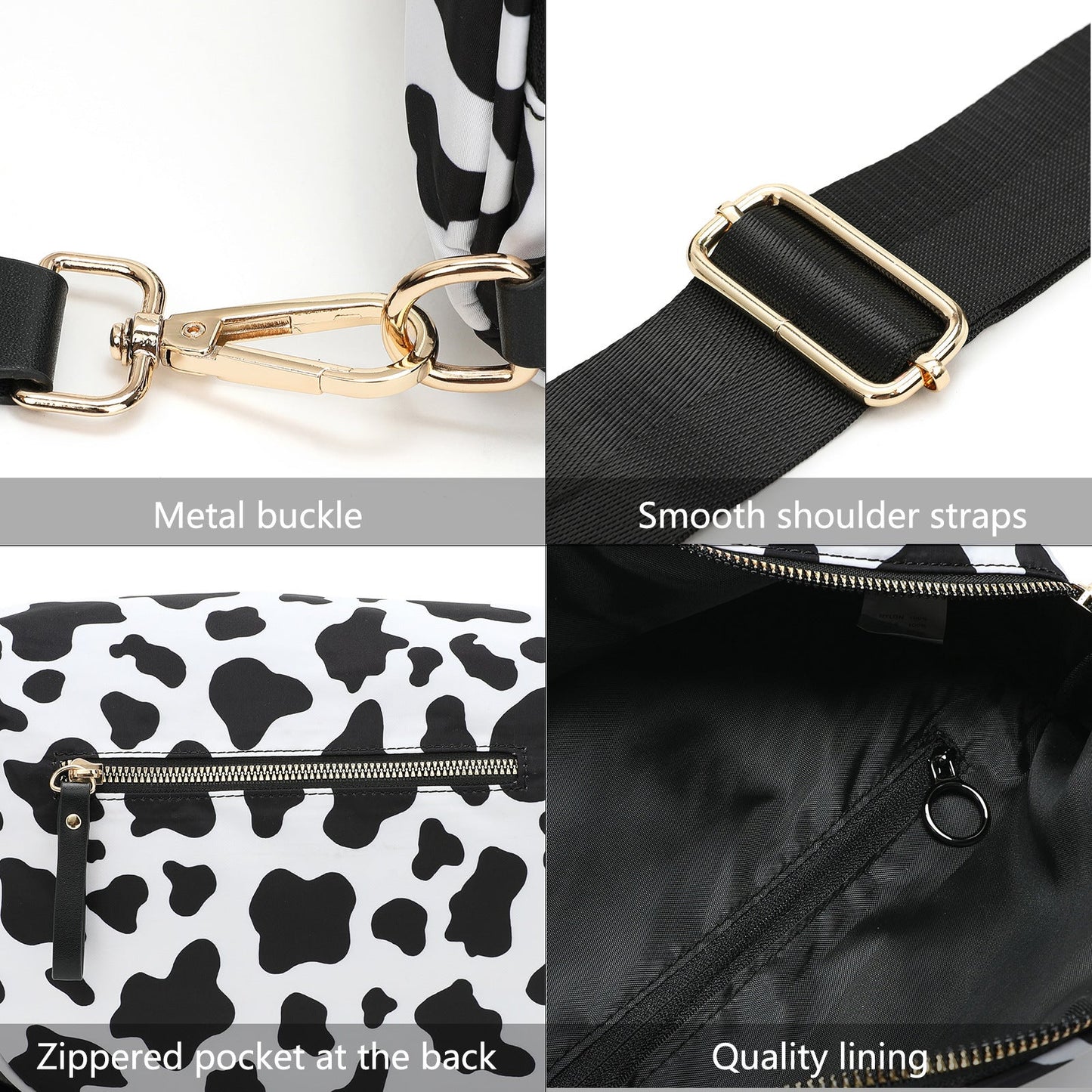 Black Women's Large Crescent Crossbody Bag Lightweight Oxford Cloth Shoulder Sling Purse Adjustable Strap for Travel Gym & Daily Use