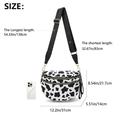 White-and-beige Checkered Pattern Women's Large Crescent Crossbody Bag Lightweight Oxford Cloth Shoulder Sling Purse Adjustable Strap for Travel Gym & Daily Use