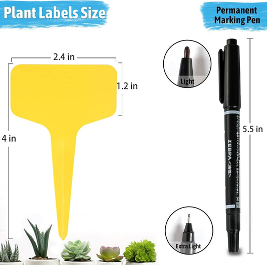 Yellow 200 Pack Waterproof Plant Labels T-Type Garden Tags with 2 Marking Pens for Succulents Flowers Seedlings and Aussie Home Gardening Identification