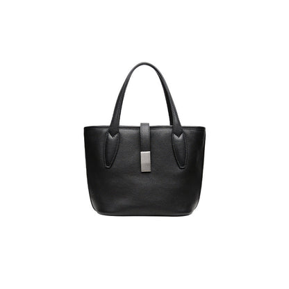 Black Women's Vegetable Tanned Leather Bucket Bag Minimalist Crossbody Handbag with Inner Canvas Pouch for Work Daily Use