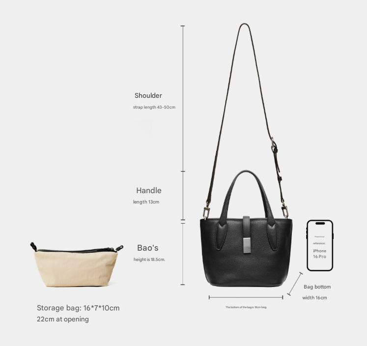 Black Women's Vegetable Tanned Leather Bucket Bag Minimalist Crossbody Handbag with Inner Canvas Pouch for Work Daily Use