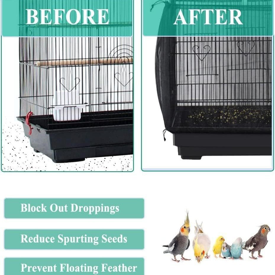 L Whiteã€Height 30, Circumference 220ã€‘ Large Bird Cage Seed Catcher Net Cover - Adjustable Mesh Guard Splash-Proof Dust Cover for Indoor Outdoor Cages