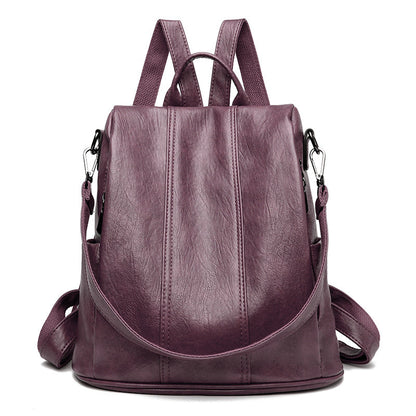 Purple Women's Anti-Theft Backpack Purse Soft Faux Leather Convertible Rucksack Shoulder Bag Large Capacity 31cm for Travel Work Daily Use