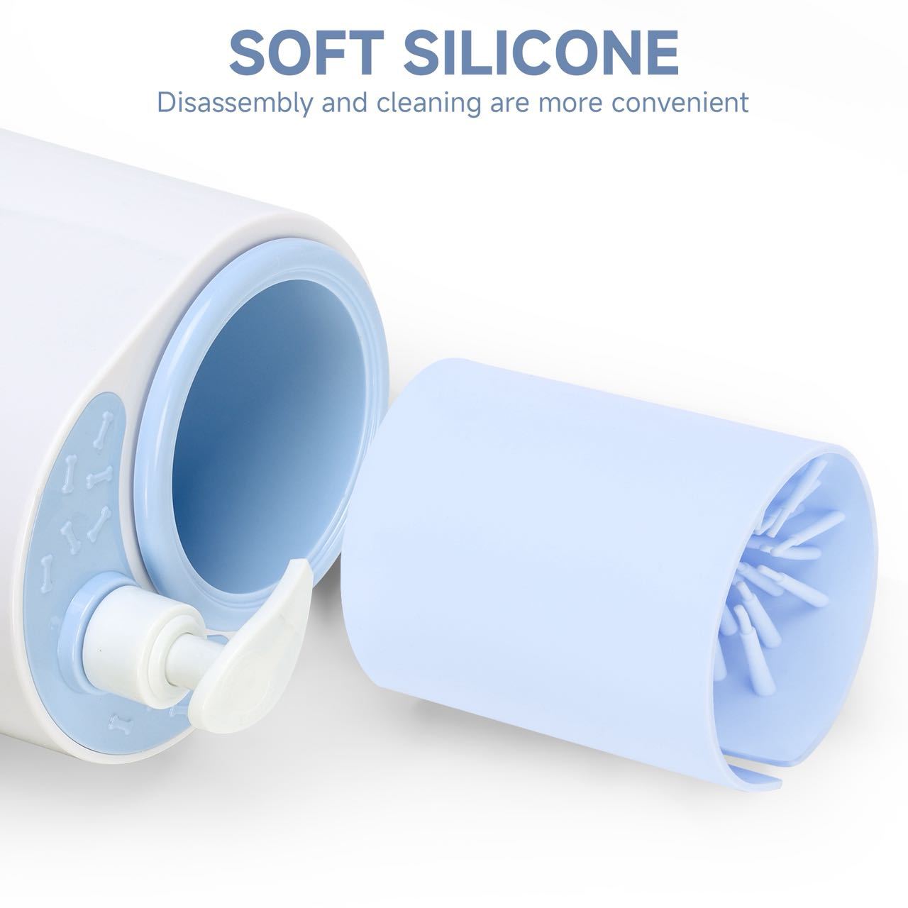 Blue Electric Pet Paw Cleaner Automatic Dog Foot Washer Cup with Built-in Soap Dispenser Soft Silicone Massage Bristles for Small Dogs & Cats