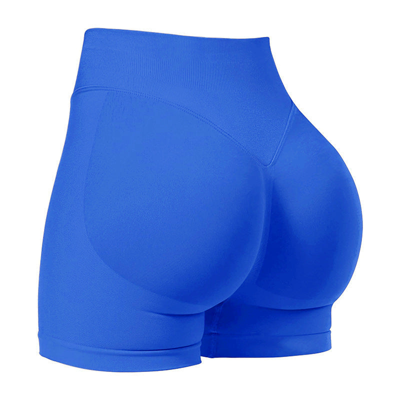 M Electric Blue High-Elastic Hip Yoga Shorts - Seamless Mid-Intensity Pilates Workout Shorts