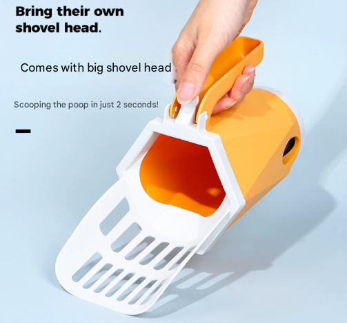 Yellow 2-in-1 Cat Litter Scoop with Attached Waste Bin Integrated Poop Scooper Holder Detachable Kit with 150 Degradable Bags