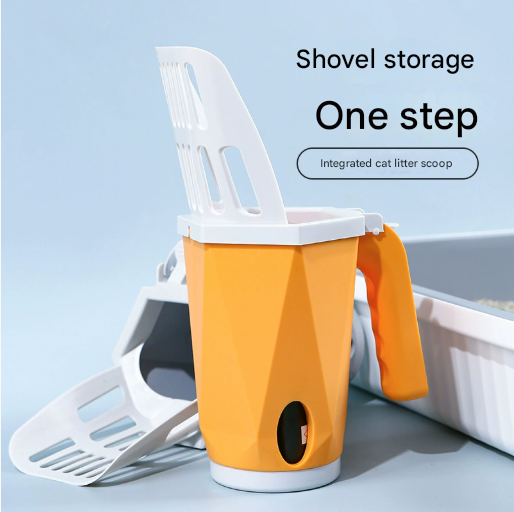 Red 2-in-1 Cat Litter Scoop with Attached Waste Bin Integrated Poop Scooper Holder Detachable Kit with 150 Degradable Bags