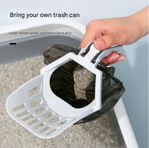 Red 2-in-1 Cat Litter Scoop with Attached Waste Bin Integrated Poop Scooper Holder Detachable Kit with 150 Degradable Bags