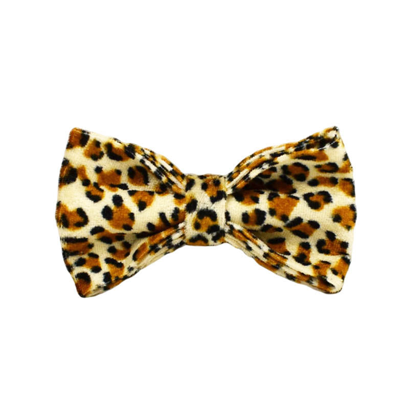 L Luxury 5 Piece Dog Harness and Collar Set Leopard Print with Leash Bow Tie & Waste Bag Holder Gold Metal Buckle Walking Gear