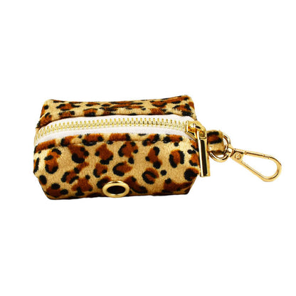 L Luxury 5 Piece Dog Harness and Collar Set Leopard Print with Leash Bow Tie & Waste Bag Holder Gold Metal Buckle Walking Gear