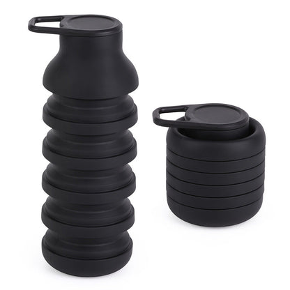 Black Collapsible Silicone Water Bottle Portable Travel Sports Cup with Carabiner Clip Foldable Design for Camping Hiking & Gym Teal