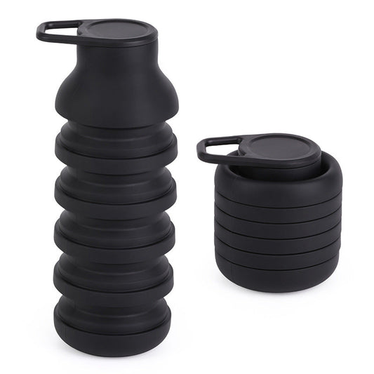Black Collapsible Silicone Water Bottle Portable Travel Sports Cup with Carabiner Clip Foldable Design for Camping Hiking & Gym Teal