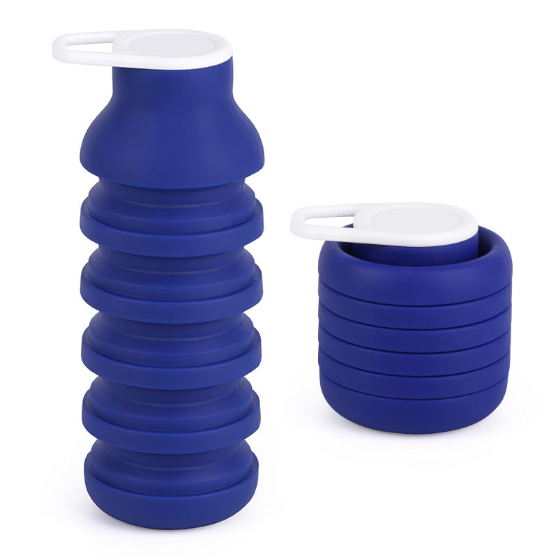 Blue Collapsible Silicone Water Bottle Portable Travel Sports Cup with Carabiner Clip Foldable Design for Camping Hiking & Gym Teal