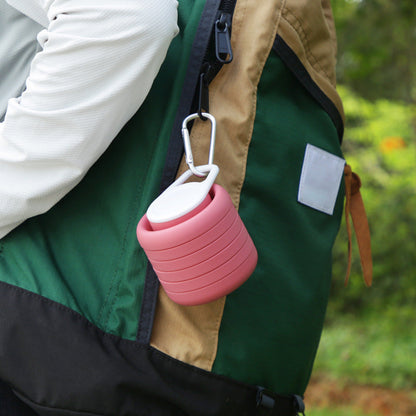 Pink Collapsible Silicone Water Bottle Portable Travel Sports Cup with Carabiner Clip Foldable Design for Camping Hiking & Gym Teal