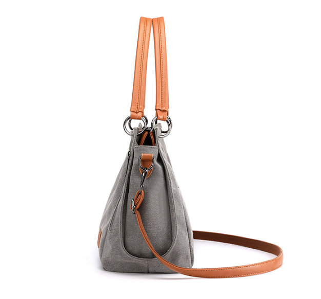 Grey Women's Canvas Hobo Handbag Large Shoulder Tote Bag Adjustable Crossbody Strap Casual Purse 40cm for Work School Travel