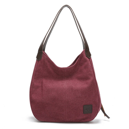 Purple Women's Canvas Hobo Handbag Multi-Compartment Shoulder Tote Bag Minimalist Casual Purse 30cm for Work Shopping & Travel