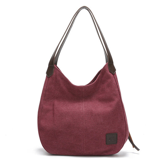 Purple Women's Canvas Hobo Handbag Multi-Compartment Shoulder Tote Bag Minimalist Casual Purse 30cm for Work Shopping & Travel