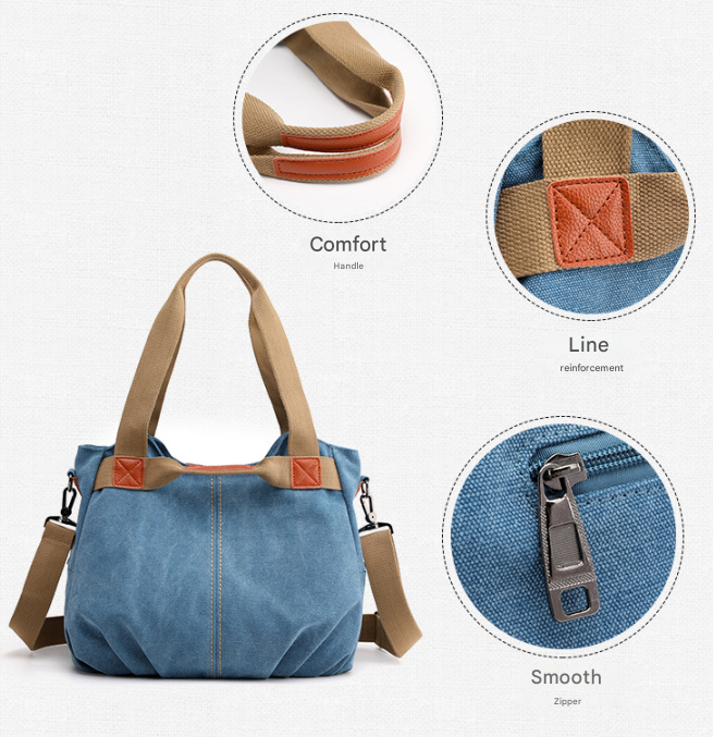Khaki Women's Retro Canvas Tote Bag Large Capacity Shoulder Handbag Adjustable Crossbody Strap 35cm for Travel Work & Daily Use