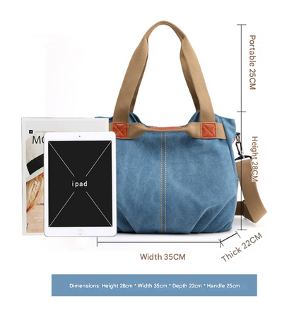 Khaki Women's Retro Canvas Tote Bag Large Capacity Shoulder Handbag Adjustable Crossbody Strap 35cm for Travel Work & Daily Use