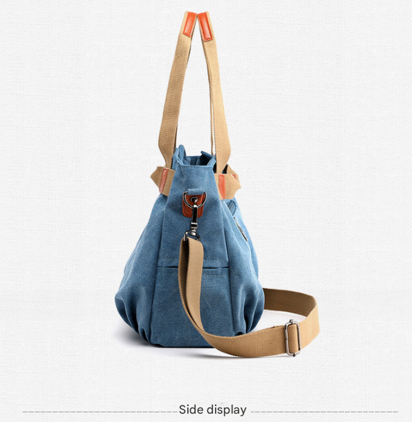 Dark Blue Women's Retro Canvas Tote Bag Large Capacity Shoulder Handbag Adjustable Crossbody Strap 35cm for Travel Work & Daily Use