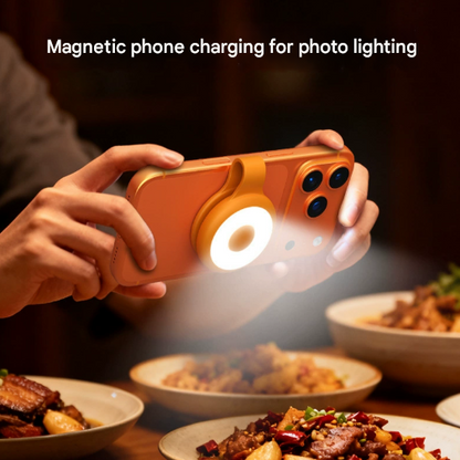 Orange Mini Magnetic Selfie Light Clip-On LED Phone Fill Light Rechargeable 500mAh 5 Lighting Modes Portable Video Light for Vlogging & Zoom Calls