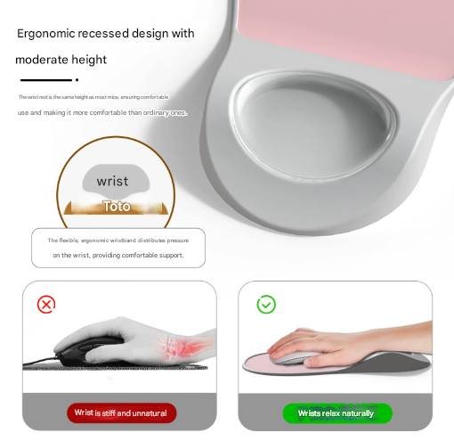 Orange Ergonomic Mouse Pad with Wrist Rest Support Soft Silicone Concave Groove Design 32.5cm Non-Slip Mat for Home Office & Gaming