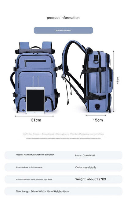 Large Capacity Convertible Travel Backpack - 16" Laptop Compartment, Shoe Pouch & USB Port(Grey)