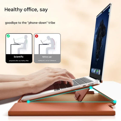 3-in-1 Detachable PU Leather Laptop Sleeve with Ergonomic Stand & Mouse Pad(grey  13/14 inch)