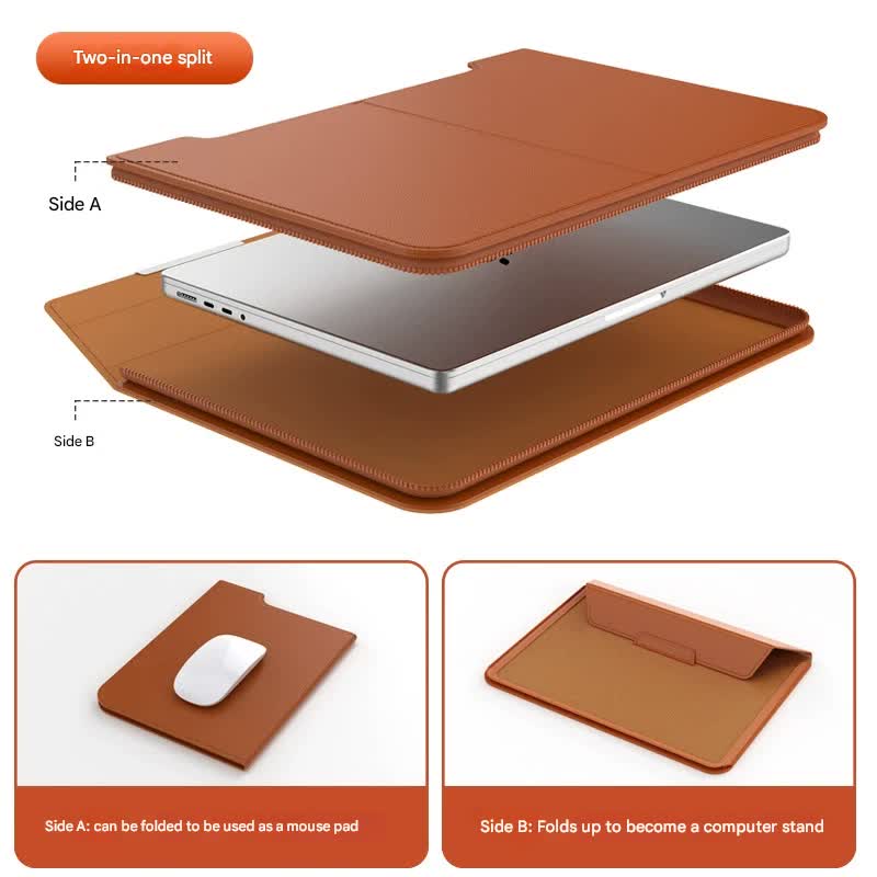 3-in-1 Detachable PU Leather Laptop Sleeve with Ergonomic Stand & Mouse Pad(grey  13/14 inch)