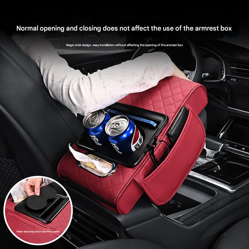 Premium Car Armrest Organizer & Comfort Pad(red)