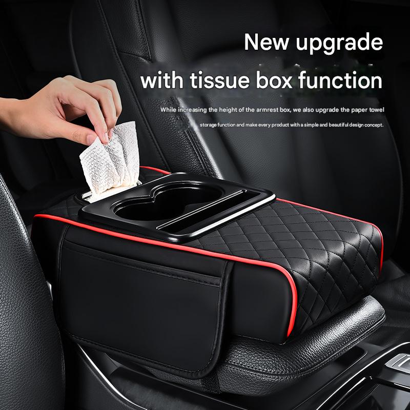 Premium Car Armrest Organizer & Comfort Pad(red)