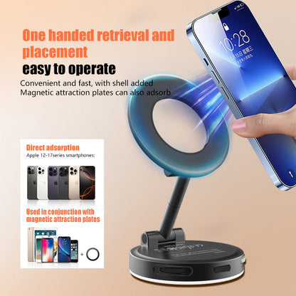 Black 2-in-1 Folding Portable Selfie Light and Magnetic Phone Stand - Vlogging Ring Light with Adjustable Kickstand, Three-Color Soft Light &  USB Rechargeable