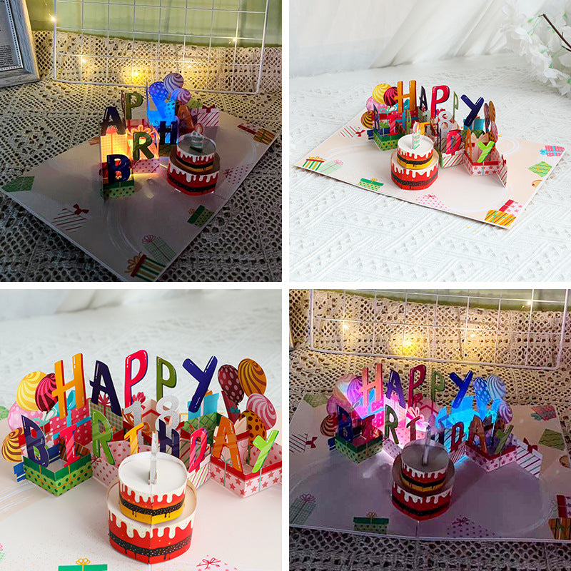 Interactive 3D Pop-Up Birthday Card with Music, Light